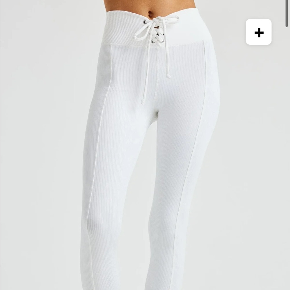 White ribbed year of ours lace up leggings